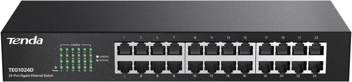 Tenda 24 Port Gigabit Ethernet Switch | Rackmount Network Switch | 24*10/100/1000Mbps Shielded Ports | Unmanaged | Plug & Play | Traffic Optimization | Metal Case | Quiet for Small Business (TEG1024D)