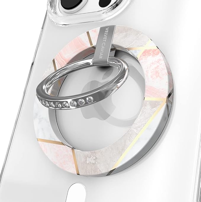 VELVET CAVIAR Compatible with MagSafe Phone Grip - Magnetic Ring Holder with Adjustable Stand - Removable MagSafe Accessories for iPhone 16, 15, 14, 13, 12 (Geometric Marble)