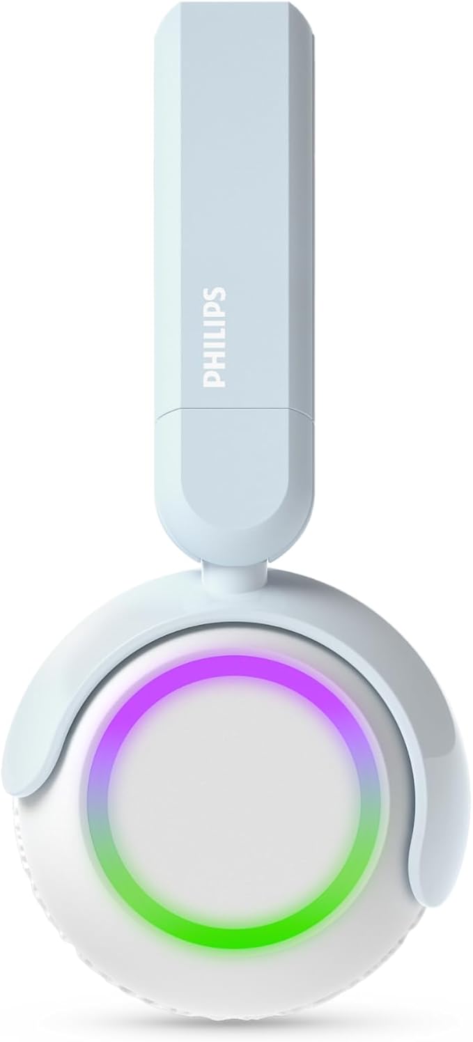 Philips K4200 Lightweight On-Ear Wireless Kids Headphones - Built-in Mic, LED Lights, Safe Volume Limited, Audio Sharing, Foldable & Durable, Blue