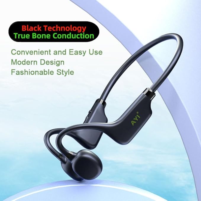 AYI True Bone Conduction Headphones Open Ear Headset Able to be a MP3 Player with Micro Disk Stereo Bluetooth Earphone for Driving Bicycling Running Skiing-X9 Black