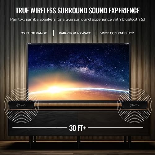 SANTANA BY CARLOS SANTANA Samba 40W High-Power Bluetooth Speaker with 48mm Drivers, Isolated Subwoofer, IP67 Waterproof, True Wireless Surround Sound, 20+ Hours Battery Life | Black | 2 Pack