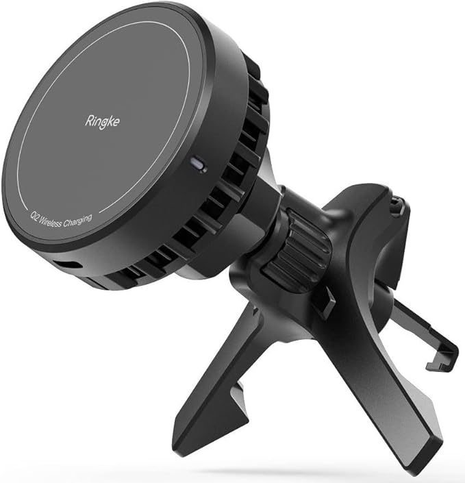 Ringke Qi2 Peltier Magnetic Car Charger Mount [Compatible with MagSafe] Car Phone Holder with Cooling Technology, Super Fast Qi2 Charger Designed for iPhone 16 Pro Max Plus 15 14 13 12 11 - Black