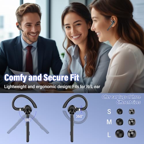 Bluetooth Headset, 90Hrs Bluetooth 5.3 Earpiece, APTX HD Audio, Mute Button