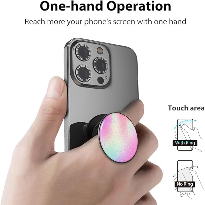Phone Grip, Phone Ring Holder Finger Kickstand, 360°Rotation & Adjustable Metal Cell Phone Rings Gripper Stand Work with Magnetic Car Mount for iPhone Samsung & Other Phones - Rainbow