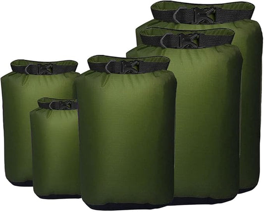 Pimoys 5 Pack Waterproof Dry Sacks, Lightweight Outdoor Dry Bags 20L /12L / 10L/ 6L/ 3.5L Ultimate Dry Bags for Kayaking Camping Rafting Boating