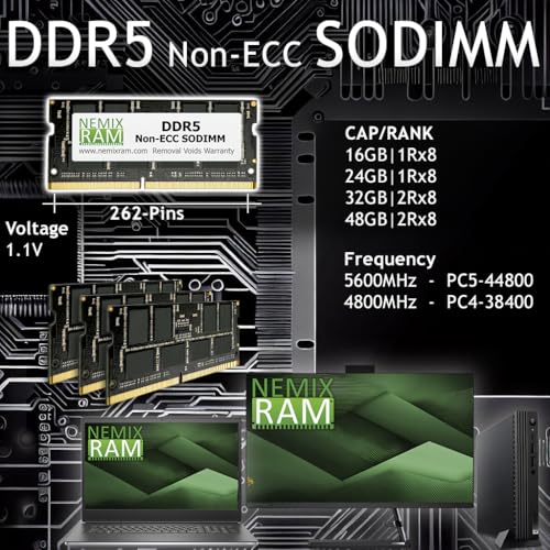 NEMIX RAM 16GB (1X16GB) DDR5 5600MHZ PC5-44800 1Rx8 1.1V CL46 262-PIN Non-ECC Unbuffered SODIMM Laptop PC AIO Memory Compatible with Dell SNPW1KKYC/16G AC774048