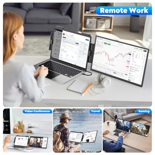 HONGO Laptop Screen Extender, 15.6" FHD 1080P Dual Monitor, Laptop Monitor Extender for 14"-16" Laptops, Second Screen with USB-C/HDMI Port, Plug n Play for Windows/Mac/Android/Switch/PS5