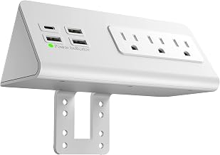 Electriduct Edge Mount Nightstand Charger 6 Amp 1 USB-C Charging Port + 3 USB-A Charging Ports, 3 AC Power Strip Outlets Clamp Desk Power Center - White - Image 1
