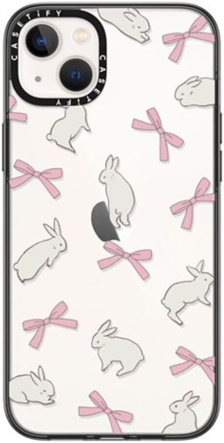 CASETiFY Compact iPhone 14 Plus Case [4 ft. 2X Military Grade Drop Protection/Slim/Lightweight] - Rabbit Ribbon - Clear Black