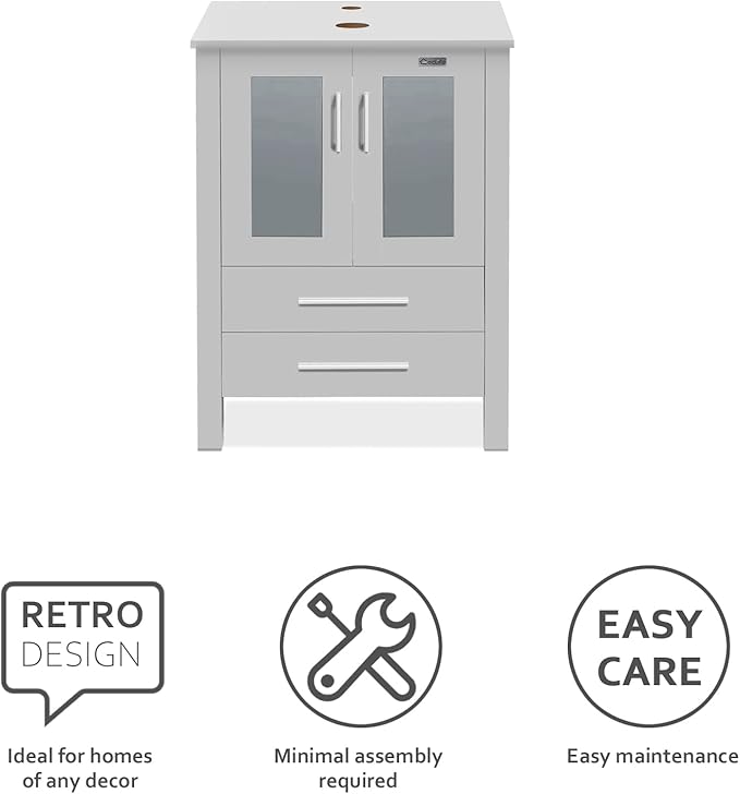 eclife 72" Modern Bathroom Vanity Sink Combo Freestanding Cabinet with Small Side Cabinet, Brown Boat Glass Vessel Sink, Water Save Faucet, Drain (Gray+A29BR)