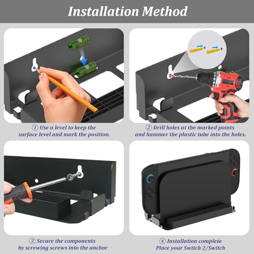 LEPEYMDA Wall Mount for Switch 2/1/OLED, Accessory Storage Organizer Shelf