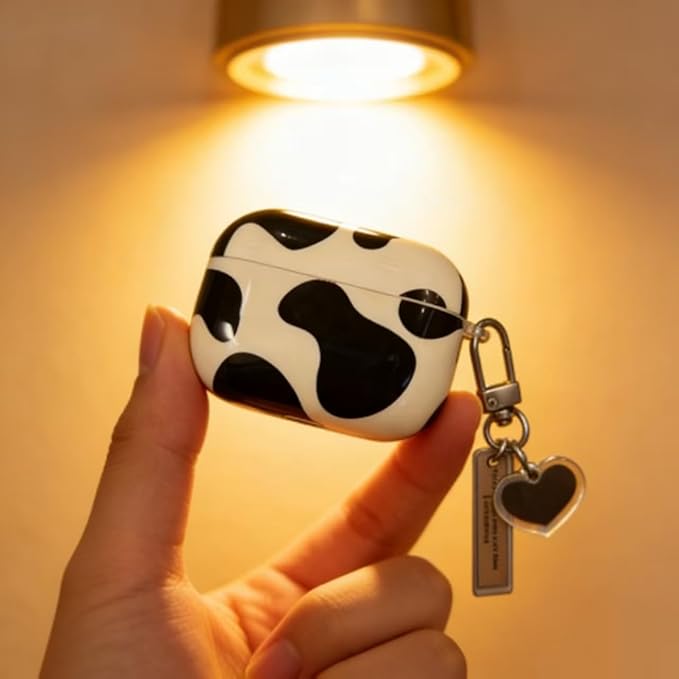 Cow Case for Airpods Pro 3 Gen Case Cover 2025, Cute Cow Airpods Pro 3rd Generation Protective Hard Skin Women Girl with Keychain for Apple iPod Pro 3 Gen Case- Black Cow