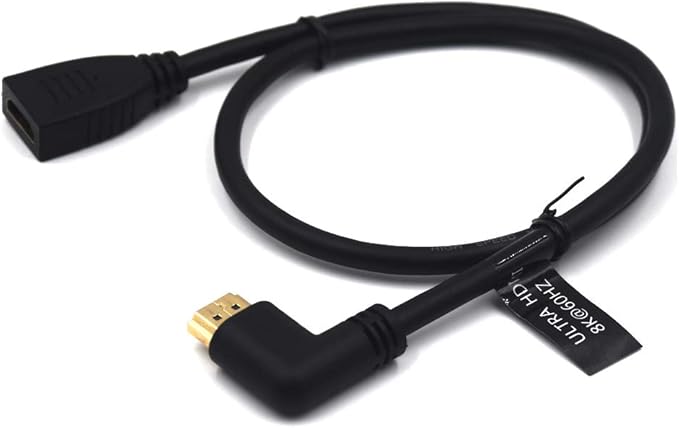 2 Feet 48Gbps HDMI 8K@60Hz Extension Ultra HD Cable, Straight Female to Left Angle Male HDMI 2.1 Extender High Speed Shield Cord for Xbox TV PS4 PS5 Switch, Support 4K@120Hz, 3D Dynamic HDR