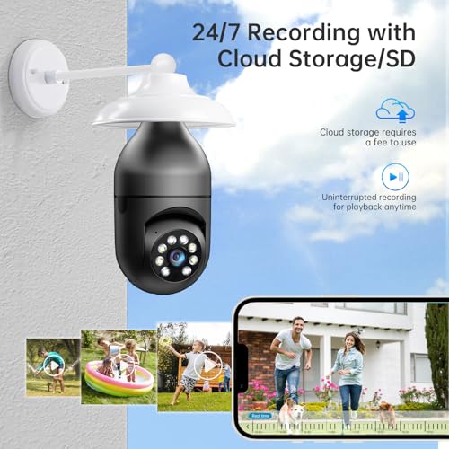 WESECUU Light Bulb Security Camera -5G& 2.4GHz WiFi 2K Security Cameras Wireless Outdoor Motion Detection and Alarm,Two-Way Talk,Color Night Vision,Human Detection, Bulb Camera Compatible with Alexa