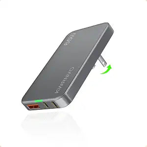 Flat USB Wall Charger, GaN Charger 3 Ports with 2×Type-C and 1×USB-A Ports, Ultra-Slim Fast Wall Plug for MacBook Pro/Air, Pixelbook, iPad Pro, iPhone17/ 16/15/14 Grey