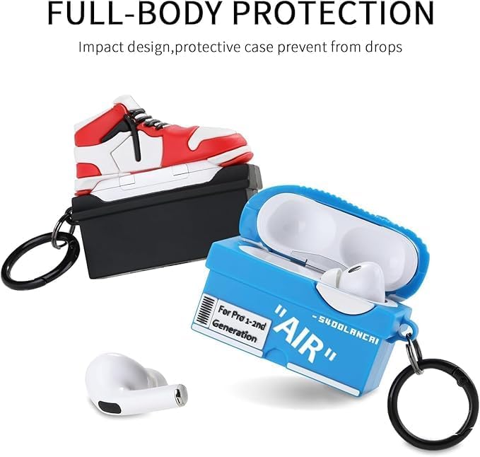 [2Pack] for Apple Airpods Pro 2 Case Cover,Cute Cartoon Shoe Box Soft Silicone Protective Cases for AirPods Pro 2nd Generation Case with Keychain for Women Men