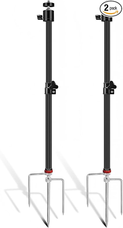 Heavy Duty Trail Camera Mount 2 Pack, 360 Degree Adjustable Aluminum Hunting Camera Tripod Stand with Ground Stake, Universal 1/4''-20 (6 mm) for Wildlife Monitoring & Outdoor Security Cameras
