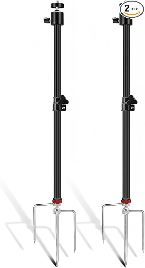 Heavy Duty Trail Camera Mount 2 Pack, 360 Degree Adjustable Aluminum Hunting Camera Tripod Stand with Ground Stake, Universal 1/4''-20 (6 mm) for Wildlife Monitoring & Outdoor Security Cameras