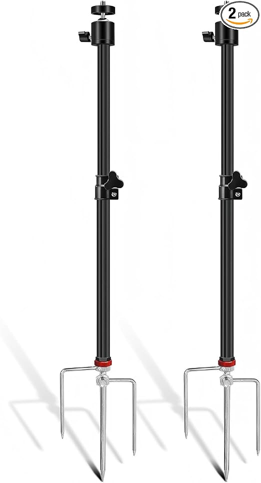 Heavy Duty Trail Camera Mount 2 Pack, 360 Degree Adjustable Aluminum Hunting Camera Tripod Stand with Ground Stake, Universal 1/4''-20 (6 mm) for Wildlife Monitoring & Outdoor Security Cameras