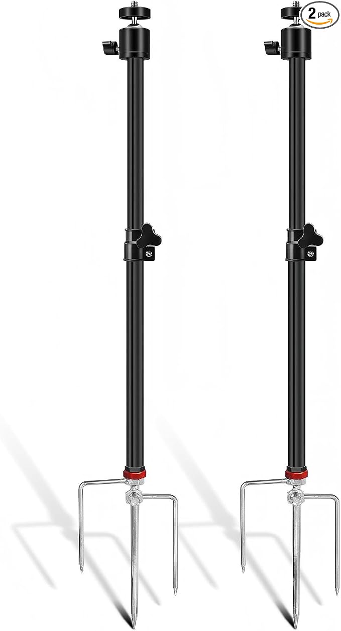 Heavy Duty Trail Camera Mount 2 Pack, 360 Degree Adjustable Aluminum Hunting Camera Tripod Stand with Ground Stake, Universal 1/4''-20 (6 mm) for Wildlife Monitoring & Outdoor Security Cameras