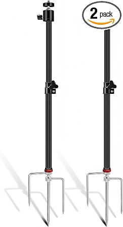 Heavy Duty Trail Camera Mount 2 Pack, 360 Degree Adjustable Aluminum Hunting Camera Tripod Stand with Ground Stake, Universal 1/4''-20 (6 mm) for Wildlife Monitoring & Outdoor Security Cameras