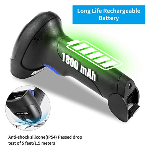 Wireless 1D 2D Barcode Scanner with Stand for Warehouse POS and Computer