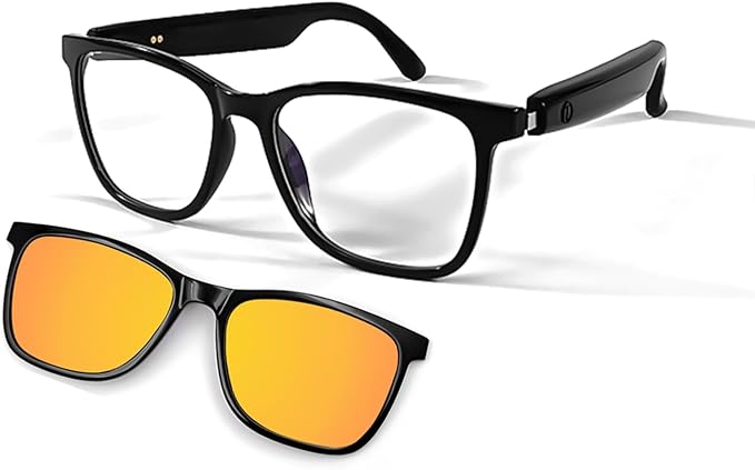 Smart Bluetooth Glasses for Women Men with Magnetic Lenses Music Sunglasses UV400 Open Ear,Clear Calls,Outdoor Driving (with Orange Lens)