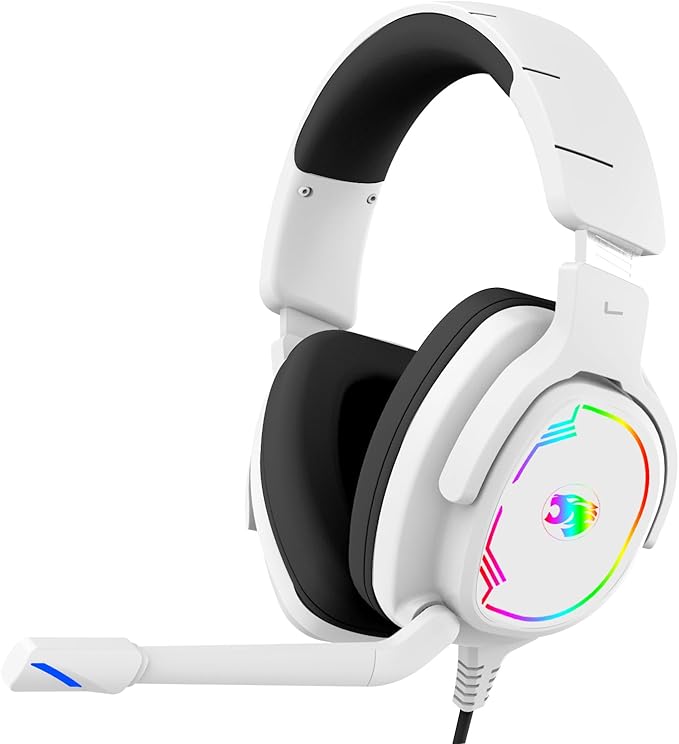 Gaming Headset for PC/PS4/PS5/Xbox One/Switch, Stereo Surround Sound Gaming Headphones with Noise Canceling Flexible Mic, Computer Headset with 3.5mm Jack & RGB Light(White)
