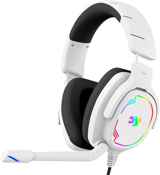 Gaming Headset for PC/PS4/PS5/Xbox One/Switch, Stereo Surround Sound Gaming Headphones with Noise Canceling Flexible Mic, Computer Headset with 3.5mm Jack & RGB Light(White)