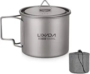 Lixada Titanium Pot, Lightweight Camping Pot Titanium Cup Titanium Backpacking Pot with Portable Foldable Handles for Outdoor Camping Hiking Backpacking