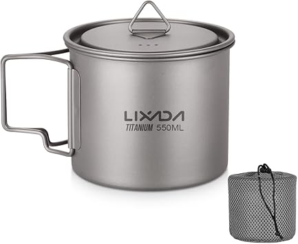 Lixada Titanium Pot, Lightweight Camping Pot Titanium Cup Titanium Backpacking Pot with Portable Foldable Handles for Outdoor Camping Hiking Backpacking