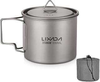 Lixada Titanium Pot, Lightweight Camping Pot Titanium Cup Titanium Backpacking Pot with Portable Foldable Handles for Outdoor Camping Hiking Backpacking - Image 1
