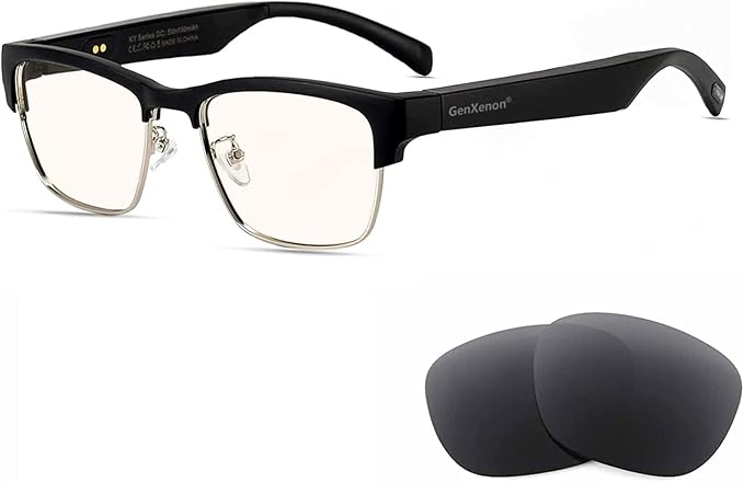 Bluetooth Audio Smart Glasses, Blue Light Glasses for Women and Men, Open Ear Sound with Mic & Speakers, Blue Light Filter & Polarized Sunglasses Lenses, Voice Assistant(Silver)