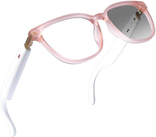 AI Smart Glasses with Real-Time Translation & Voice Assistant – Bluetooth Sunglasses with Noise-Cancelling Calls, Music, Touch Control, Photochromic Lenses, UV & Blue Light Protection-Pink