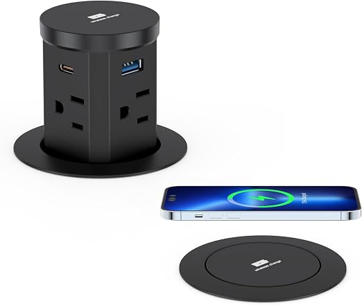 2.4" Pop Up Countertop Outlet, 30W USB-C & Wireless Charger