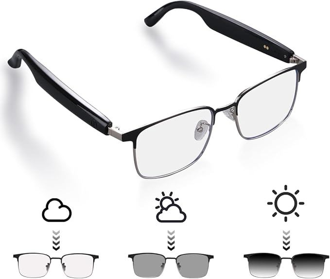 Smart Glasses for Men & Women with Photochromic Lenses, Bluetooth 5.3, Polarized, Blue Light Blocking, Open-Ear Speakers