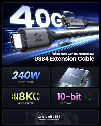 Silkland 40Gbps USB4 USB C Extension Cable 240W for Thunderbolt 4, 3.3 FT