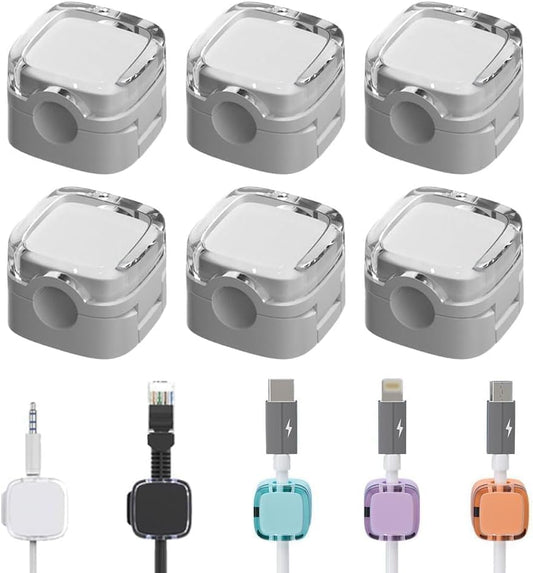 Magnetic Cable Clips Organizer 6-Pack – Strong Adhesive Cord Holder for Desk, Office & Car (White)