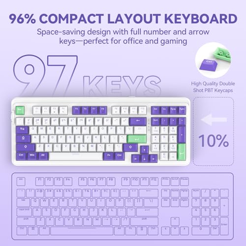TECKNET Mechanical Keyboard,Tri-Mode Hot Swappable 96% Compact Keyboard