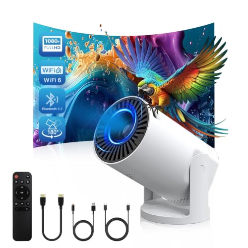 Wireless Mini Projector with WIFI 6 and 5G, 4K 1080P Support Portable Projector 180° Rotatable. 17"-140" Screen Video Projector. Compatible for Smartphone, Laptop, PC.