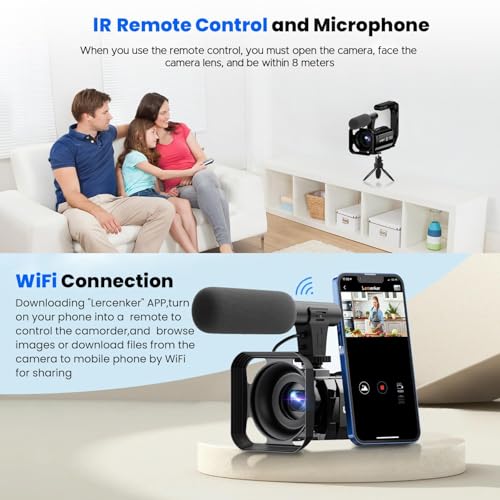 5K Camcorder Video Camera, Night Vision, Dual Lens, 3" Touchscreen