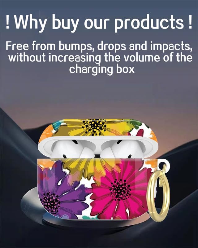Compatible with AirPod Pro 2nd/1st Generation Case Cover with Key Chain,Full Protective Shockproof Wireless Headphone Case for Airpod Pro 2023/2022/2019(Watercolor Floral)