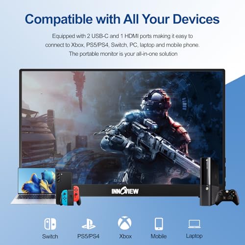 InnoView Portable Monitor 15.6" 1080P for Laptop with Protective Sleeve, Built-in 90° Adjustable Stand USB C HDMI Ultra-Slim Portable Laptop Monitor for MacBook Phone PS Xbox Switc