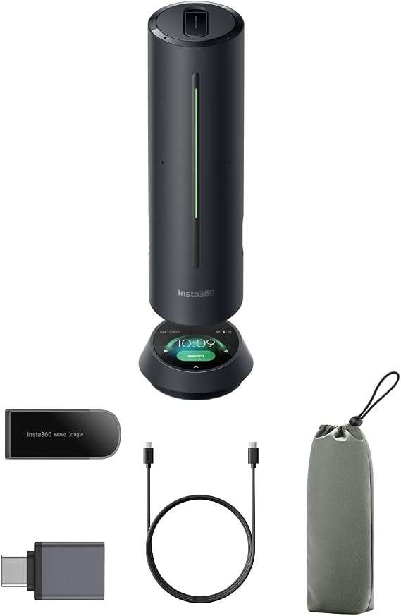 Insta360 Wave AI Conference Speakerphone with Bluetooth, Noise-Canceling Mics, Beamforming, Zoom Certified, AI Transcription & Summary, 32GB Storage for Meetings, Podcasts, Home office and Livestreams