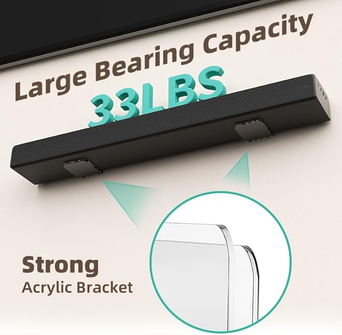 ELETIUO Universal Soundbar Acrylic Mount Bracket,Wall Shelf Mounting Holder Compatible with Samsung,JBL,Sony,LG,Bose,Roku,Polk Audio,Vizio,Onn&More,Hold up to 33 Lbs,Speaker Wall Mount Under TV