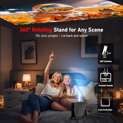 [Ultra-Slim 1.97"| Auto Focus | Built-in Apps | 360° Stand] Smart Mini Projector with WiFi and Bluetooth, Compatible with Netflix, Youtube, Prime Video, DBPOWER N5 Portable Movie Projector for Bedroom