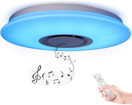 Premium Ceiling Lights with Bluetooth Speaker 19.7-inch 36W, Dimmable 95-265V Modern Smart Home Party Light, Brightness and Music via Phone APP (Remote Includes)