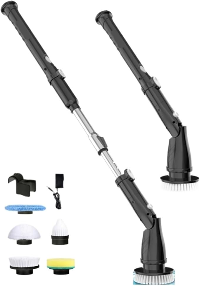 Compatible with TASVAC Electric Spin Scrubber,Cordless Cleaning Brush with 5 Replaceable Heads, Powerful Scrubbing for Bathroom, Tub, Tile, Floor, Kitchen(Black,EU)