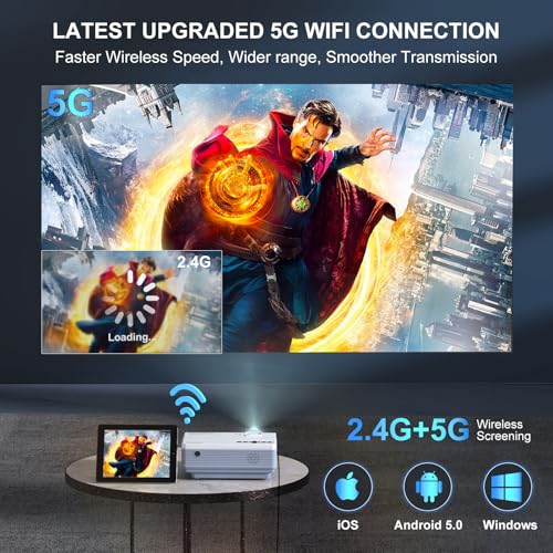 FUDONI Projector with 5G WiFi & Bluetooth, Native 1080P 18000L Portable
