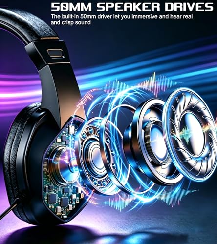 Wired One Ear Headset with Mic for PS5/PS4/Xbox/Switch/Mac/Laptop/PC, USB+Type-C+3.5mm Jack 3in 1 Single Ear Headphone with Microphone/Volume Control for Gaming Office Business Work Team Meetings Chat